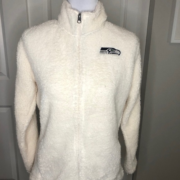 NFL Seattle Seahawks Teddy Sherpa Full Zip White Sweater - Picture 12 of 12